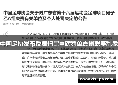 中国足协发布反赌扫黑重磅罚单震慑联赛乱象